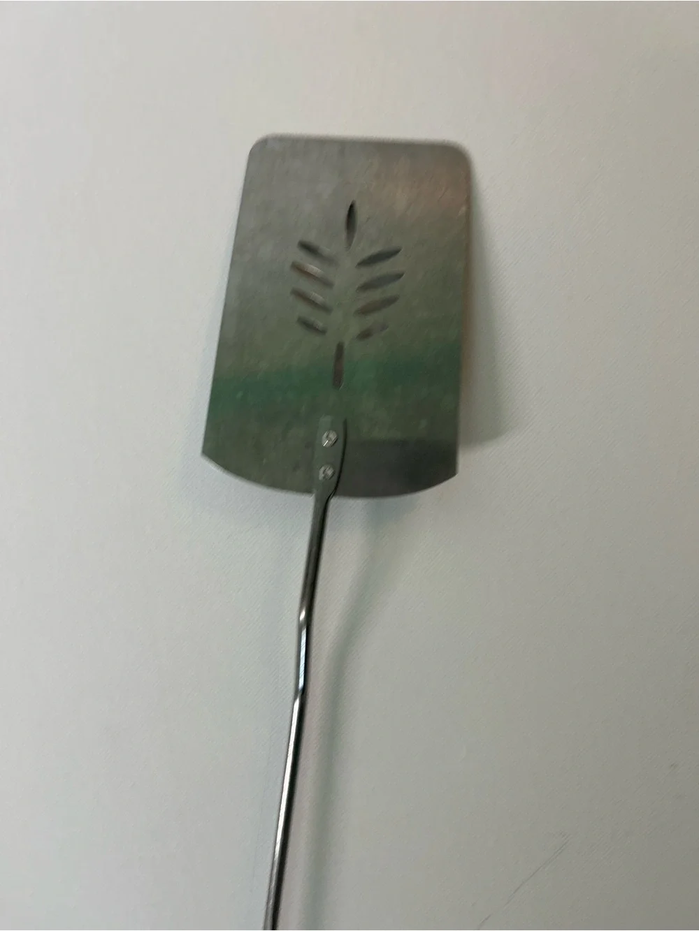 Vintage Long Handle BBQ Grill Spatula Slotted Metal Wheat Pattern Wood Handle